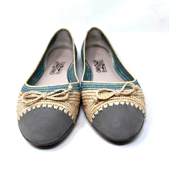 Salvatore Ferragamo Raffia Ballet Flat Women's 9 Vacation Resort Slip On Shoe - Picture 2 of 10